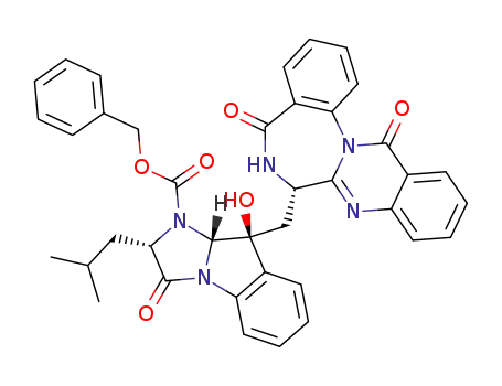 Molecular Structure of 102743-51-1 (phenylmethyl 2,3,9,9a-tetrahydro-9-hydroxy-2-(2-methylpropyl)-3-oxo-9-[(5,6,7,13-tetrahydro-5,13-dioxoquinazolino[3,2-a][1,4]benzodiazepin-7-yl)methyl]-1H-imidazo[1,2-a]indole-1-carboxylic acid ester)