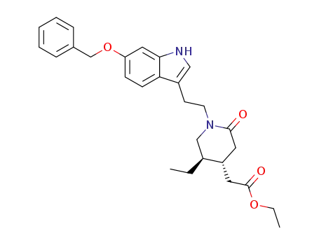 Molecular Structure of 158147-88-7 ((4R,54R)-1-<2-(6-benzyloxy-1H-indol-3-yl)ethyl>-5-ethyl-2-oxo-4-piperidineacetic acid ethyl ester)