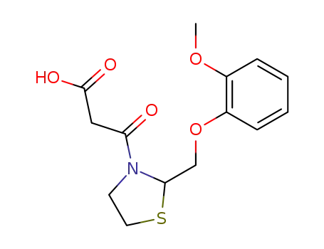 Molecular Structure of 126128-00-5 (2-<(2-methoxyphenoxy)methyl>-β-oxo-1,3-thiazolidine-3-propionic acid)