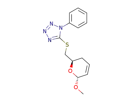 Molecular Structure of 343764-60-3 (5-(6-methoxy-3,6-dihydro-2<i>H</i>-pyran-2-ylmethylsulfanyl)-1-phenyl-1<i>H</i>-tetrazole)
