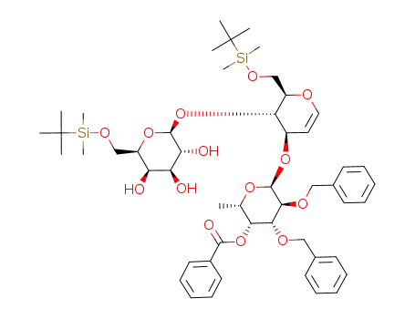<(4-O-benzoyl-6-deoxy-2,3-di-O-benzyl-α-L-galactopyranosyl)-(1->3)-(6-O-(tert-butyldimethylsilyl)-β-D-galactopyranosyl)-(1->4)>-1,5-anhydro-6-O-(tert-butyldimethylsilyl)-2-deoxy-D-arabino-hex-1-enopyranose