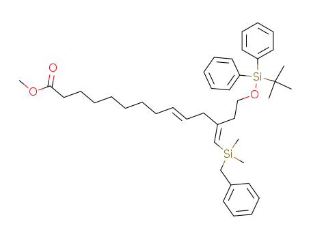 13-(benzyl-dimethyl-silanyl)-12-[2-(tert-butyl-diphenyl-silanyloxy)-ethyl]-trideca-9,12-dienoic acid methyl ester