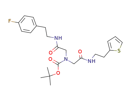 Molecular Structure of 211745-31-2 (N-((tert-butyloxy)carbonyl)-N'-(2-(4-fluorophenyl)ethyl)-N''-(2-(2'-thienyl)ethyl)iminodiacetic acid diamide)