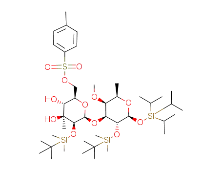 toluene-4-sulfonic acid 5-(<i>tert</i>-butyl-dimethyl-silanyloxy)-6-[3-(<i>tert</i>-butyl-dimethyl-silanyloxy)-5-methoxy-6-methyl-2-triisopropylsilanyloxy-tetrahydro-pyran-4-yloxy]-3,4-dihydroxy-4-methyl-tetrahydro-pyran-2-ylmethyl ester