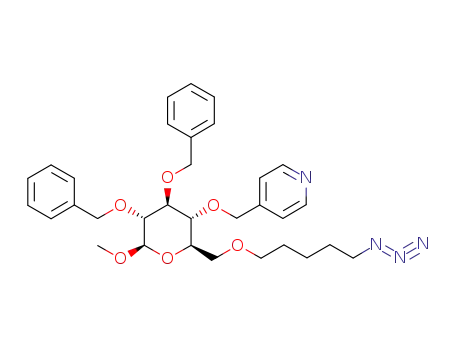 Molecular Structure of 543697-45-6 (4-[(2R,3R,4S,5R,6R)-2-(5-Azido-pentyloxymethyl)-4,5-bis-benzyloxy-6-methoxy-tetrahydro-pyran-3-yloxymethyl]-pyridine)