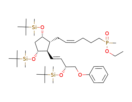 Molecular Structure of 380153-32-2 ((6-{3,5-bis(tert-butyldimethylsilanoylxy)-2-[3-(tert-cutyldimethylsilanoylxy)-4-phenoxybut-1-enyl]cyclopentyl}-hex-4-enyl)methylphosphinic acid ethyl ester)