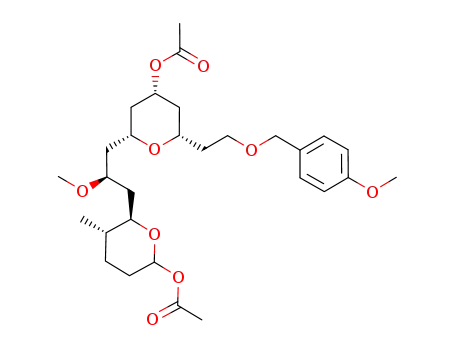 Molecular Structure of 651302-95-3 (2H-Pyran-2-ol,
6-[(2S)-3-[(2R,4R,6S)-4-(acetyloxy)tetrahydro-6-[2-[(4-methoxyphenyl)
methoxy]ethyl]-2H-pyran-2-yl]-2-methoxypropyl]tetrahydro-5-methyl-,
acetate, (5S,6R)-)