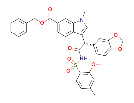 Molecular Structure of 223438-61-7 (benzyl 3-((1S)-1-(1,3-benzodioxol-5-yl)-2-{[(2-methoxy-4-methylphenyl)sulfonyl]amino}-2-oxoethyl)-1-methyl-1H-indole-6-carboxylate)