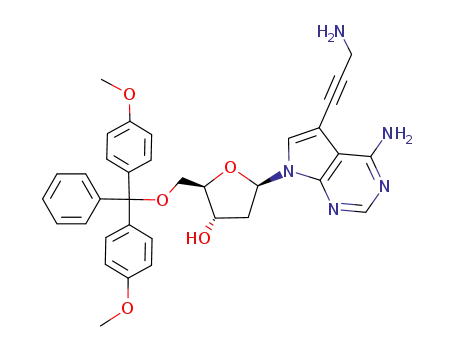 4-amino-5-(prop-2-ynylamino)-7-(5'-(4,4'-dimethoxytrityl)-2'-deoxy-1'-β-D-ribofuranosyl)pyrrolo{2,3-d}pyrimidine