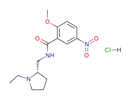 Molecular Structure of 115860-78-1 ((S)-N-<(1-ethyl-2-pyrrolidinyl)methyl>-2-methoxy-5-nitrobenzamide hydrochloride)