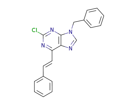 Molecular Structure of 176515-30-3 (9H-Purine, 2-chloro-6-[(1E)-2-phenylethenyl]-9-(phenylmethyl)-)
