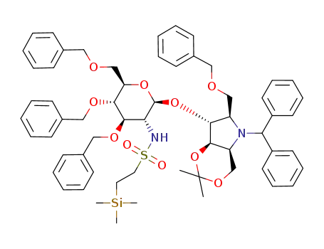 2-Trimethylsilanyl-ethanesulfonic acid [(2R,3R,4R,5S,6R)-2-((4aS,6R,7R,7aR)-5-benzhydryl-6-benzyloxymethyl-2,2-dimethyl-hexahydro-[1,3]dioxino[5,4-b]pyrrol-7-yloxy)-4,5-bis-benzyloxy-6-benzyloxymethyl-tetrahydro-pyran-3-yl]-amide
