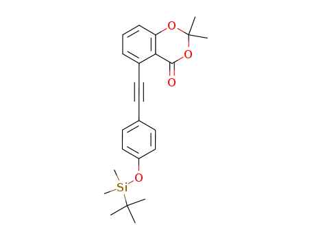 Molecular Structure of 185698-58-2 (4H-1,3-Benzodioxin-4-one,
5-[[4-[[(1,1-dimethylethyl)dimethylsilyl]oxy]phenyl]ethynyl]-2,2-dimethyl-)