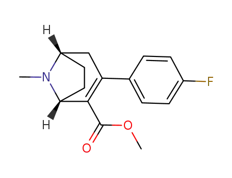 Molecular Structure of 168143-68-8 (8-Azabicyclo[3.2.1]oct-2-ene-2-carboxylicacid, 3-(4-fluorophenyl)-8-methyl-, methyl ester, (1R,5S)-)