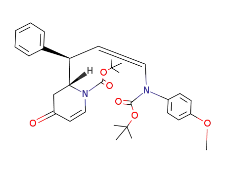 Molecular Structure of 332940-32-6 (2-{3-[tret-butoxycarbonyl-(4-methoxy-phenyl)-amino]-1-phenyl-allyl}-4-oxo-3,4-dihydro-2H-pyridine-1-carboxylic acid tert-butyl ester)