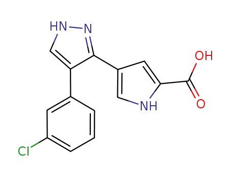 Molecular Structure of 933786-13-1 (4-(4-(3-chlorophenyl)-1H-pyrazol-3-yl)-1H-pyrrole-2-carboxylic acid)