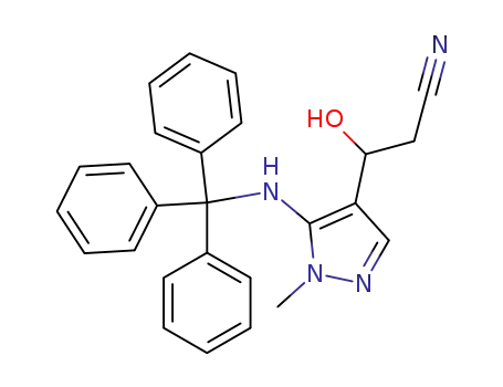 3-hydroxy-3-[1-methyl-5-(tritylamino)-1H-pyrazol-4-yl]propanenitrile