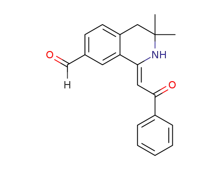 Molecular Structure of 394648-16-9 (7-Isoquinolinecarboxaldehyde,
1,2,3,4-tetrahydro-3,3-dimethyl-1-(2-oxo-2-phenylethylidene)-, (1Z)-)