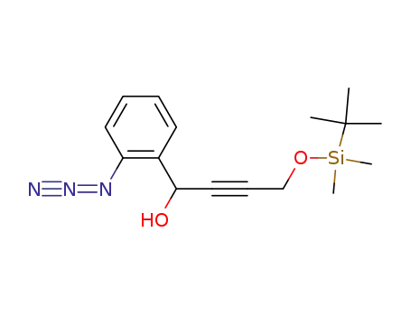Molecular Structure of 905566-34-9 (Benzenemethanol,
2-azido-a-[3-[[(1,1-dimethylethyl)dimethylsilyl]oxy]-1-propynyl]-)