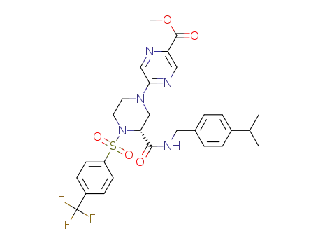 (R)-3-(4-isopropyl-benzylcarbamoyl)-4-(4-trifluoromethyl-benzenesulfonyl)-3,4,5,6-tetrahydro-2H-[1,2']bipyrazinyl-5'-carboxylic acid methyl ester