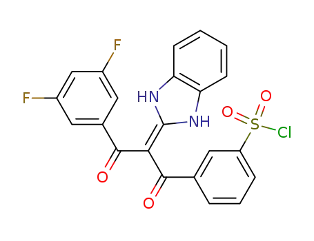 Molecular Structure of 912578-12-2 (3-[3-(3,5-difluorophenyl)-2-(1,3-dihydro-2H-benzimidazol-2-ylidene)-3-oxopropanoyl]benzenesulfonyl chloride)