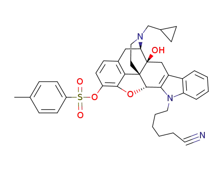 17-(cyclopropylmethyl)-6,7-didehydro-4,5α-epoxy-3-(p-tosyloxy)-14-hydroxy-1'-(5''-cyanopentyl)indolo[6,7:2',3']morphinan