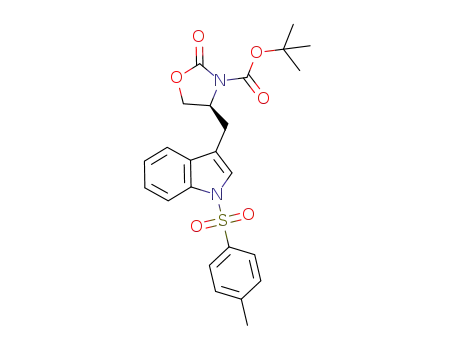 Molecular Structure of 919787-44-3 (3-Oxazolidinecarboxylic acid,
4-[[1-[(4-methylphenyl)sulfonyl]-1H-indol-3-yl]methyl]-2-oxo-,
1,1-dimethylethyl ester, (4S)-)