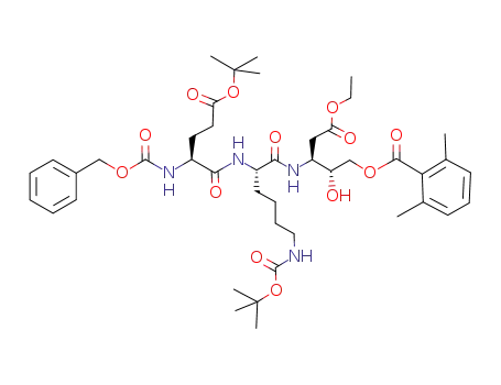 2,6-dimethyl-benzoic acid 3-[2-(2-benzyloxycarbonylamino-4-<i>tert</i>-butoxycarbonyl-butyrylamino)-6-<i>tert</i>-butoxycarbonylamino-hexanoylamino]-4-ethoxycarbonyl-2-hydroxy-butyl ester