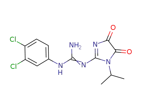 Molecular Structure of 141407-20-7 (1-(3,4-dichlorophenyl)-2-[1-(1-methylethyl)-4,5-dioxo-4,5-dihydro-1H-imidazol-2-yl]guanidine)