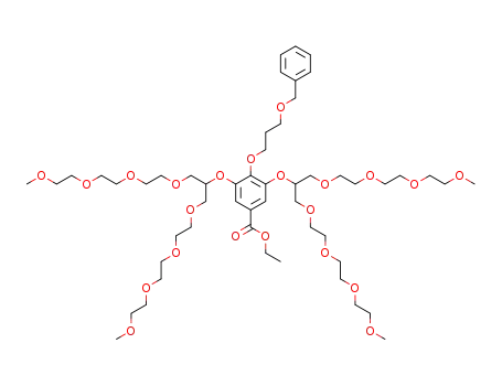 Molecular Structure of 870177-12-1 (Benzoic acid,
4-[3-(phenylmethoxy)propoxy]-3,5-bis[[1-(2,5,8,11-tetraoxadodec-1-yl)-
3,6,9,12-tetraoxatridec-1-yl]oxy]-, ethyl ester)