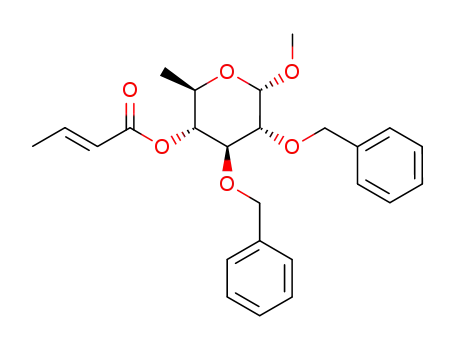 Molecular Structure of 250687-53-7 (methyl 2,3-di-O-benzyl-4-O-crotonyl-6-deoxy-α-D-glucopyranoside)