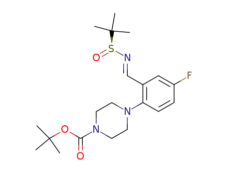 4-{4-fluoro-2-[((S<sub>S</sub>)-2-methyl-propane-2-sulfinylimino)-methyl]-phenyl}-piperazine-1-carboxylic acid tert-butyl ester