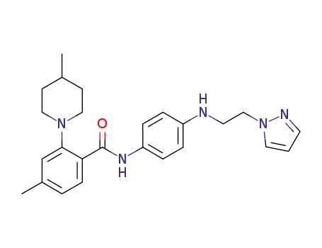 Molecular Structure of 689158-14-3 (Benzamide,
4-methyl-2-(4-methyl-1-piperidinyl)-N-[4-[[2-(1H-pyrazol-1-yl)ethyl]amino
]phenyl]-)