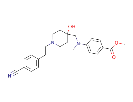 Molecular Structure of 477721-22-5 (methyl 4-({1-[2-(4-cyanophenyl)ethyl]-4-hydroxypiperidin-4-ylmethyl}-methylamino)benzoate)
