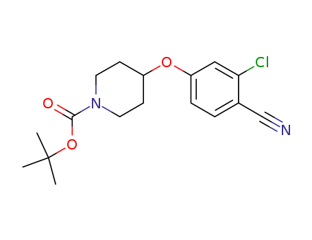 Molecular Structure of 583880-66-4 (1-Piperidinecarboxylic acid, 4-(3-chloro-4-cyanophenoxy)-,
1,1-dimethylethyl ester)