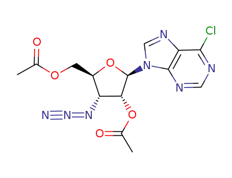 Molecular Structure of 889126-06-1 (2,5-di-O-acetyl-3-azido-1-(6-chloropurin-9-yl)-β-D-1,3-dideoxyribofuranose)