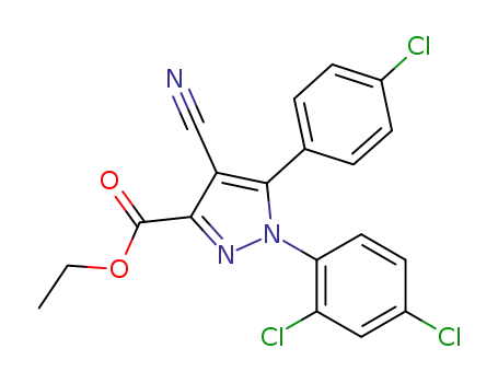 Molecular Structure of 817552-91-3 (ethyl 5-(4-chlorophenyl)-4-cyano-1-(2,4-dichlorophenyl)-1H-pyrazole-3-carboxylate)