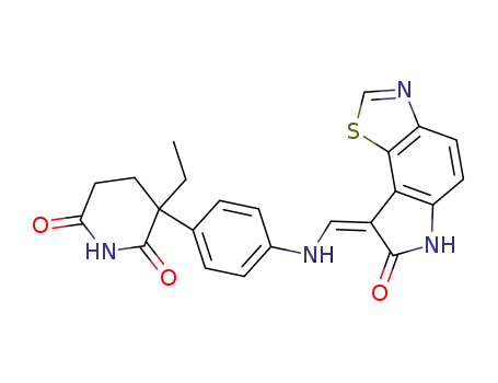 Molecular Structure of 297756-81-1 (3-Ethyl-3-(4-{(Z)-[(7-oxo-6,7-dihydro-8H-[1,3]thiazolo[5,4-e]indol-8-ylidene)methyl]amino}phenyl)-2,6-piperidinedione)