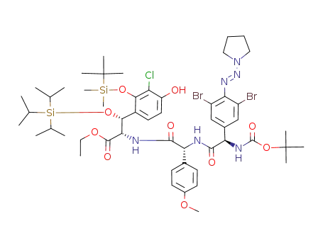 2-[2-{2-<i>tert</i>-butoxycarbonylamino-2-[3,5-dibromo-4-(pyrrolidin-1-ylazo)-phenyl]-acetylamino}-2-(4-methoxy-phenyl)-acetylamino]-3-[2-(<i>tert</i>-butyl-dimethyl-silanyloxy)-3-chloro-4-hydroxy-phenyl]-3-triisopropylsilanyloxy-propionic acid ethyl ester