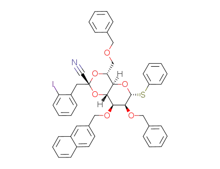 phenyl 2,7-di-O-benzyl-4,6-O-[1-cyano-2-(2-iodophenyl)ethylidene]-3-O-(2-naphthalenylmethyl)-L-glycero-α-D-thio-manno-heptopyranoside