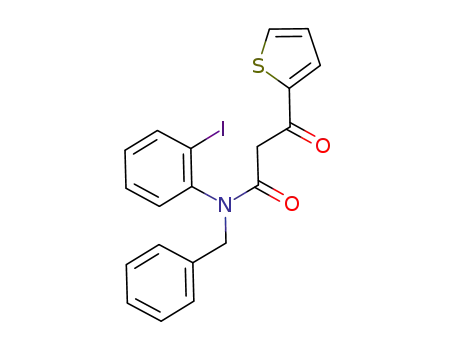 Molecular Structure of 922142-34-5 (2-Thiophenepropanamide, N-(2-iodophenyl)-b-oxo-N-(phenylmethyl)-)
