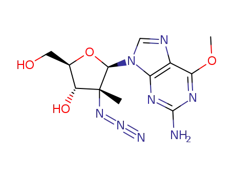 Molecular Structure of 1403249-88-6 ((2R,3S,4R,5R)-5-(2-amino-6-methoxy-9H-purin-9-yl)-4-azido-2-(hydroxymethyl)-4-methyltetrahydrofuran-3-ol)