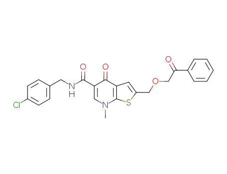 Molecular Structure of 821806-02-4 (Thieno[2,3-b]pyridine-5-carboxamide,
N-[(4-chlorophenyl)methyl]-4,7-dihydro-7-methyl-4-oxo-2-[(2-oxo-2-phen
ylethoxy)methyl]-)