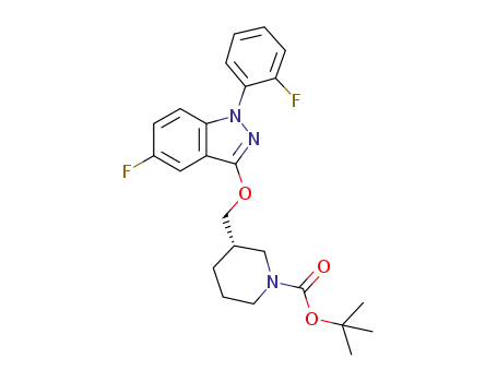 Molecular Structure of 1050211-07-8 ((S)-3-[5-fluoro-1-(2-fluoro-phenyl)-1H-indazol-3-yloxymethyl]-piperidine-1-carboxylic acid tert-butyl ester)