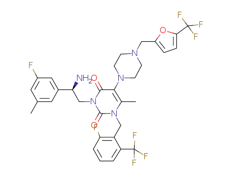 (R)-3-(2-amino-2-(3-fluoro-5-methylphenyl)ethyl)-1-(2-fluoro-6-(trifluoromethyl) benzyl)-6-methyl-5-(4-((5-(trifluoromethyl)furan-2-yl)methyl)piperazin-1-yl)pyrimidine-2,4(1H,3H)-dione