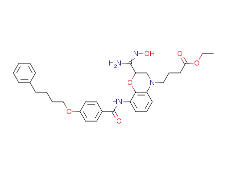 Molecular Structure of 847657-84-5 (4H-1,4-Benzoxazine-4-butanoic acid,
2,3-dihydro-2-[(hydroxyamino)iminomethyl]-8-[[4-(4-phenylbutoxy)benzo
yl]amino]-, ethyl ester)