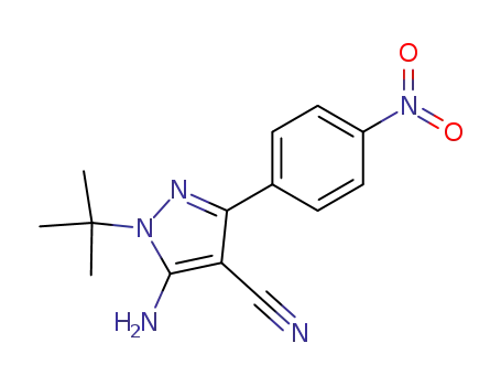Molecular Structure of 180903-11-1 (1H-Pyrazole-4-carbonitrile,
5-amino-1-(1,1-dimethylethyl)-3-(4-nitrophenyl)-)
