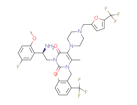 (R)-3-(2-amino-2-(5-fluoro-2-methoxyphenyl)ethyl)-1-(2-fluoro-6-(trifluoromethyl) benzyl)-6-methyl-5-(4-((5-(trifluoromethyl)furan-2-yl)methyl)piperazin-1-yl)pyrimidine-2,4(1H,3H)-dione