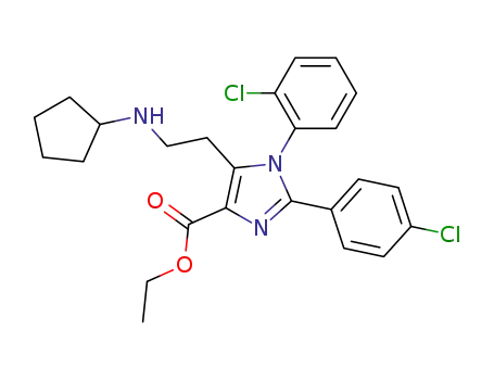 Molecular Structure of 784181-30-2 (1H-Imidazole-4-carboxylic acid,
1-(2-chlorophenyl)-2-(4-chlorophenyl)-5-[2-(cyclopentylamino)ethyl]-,
ethyl ester)