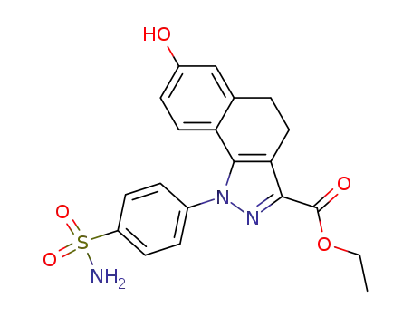 Molecular Structure of 503301-14-2 (1H-Benz[g]indazole-3-carboxylic acid,
1-[4-(aminosulfonyl)phenyl]-4,5-dihydro-7-hydroxy-, ethyl ester)